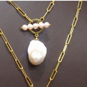 Rarities Carol Brodie 201/4" Gold Plated Cultured Pearl Toggle Drop Necklace NWT